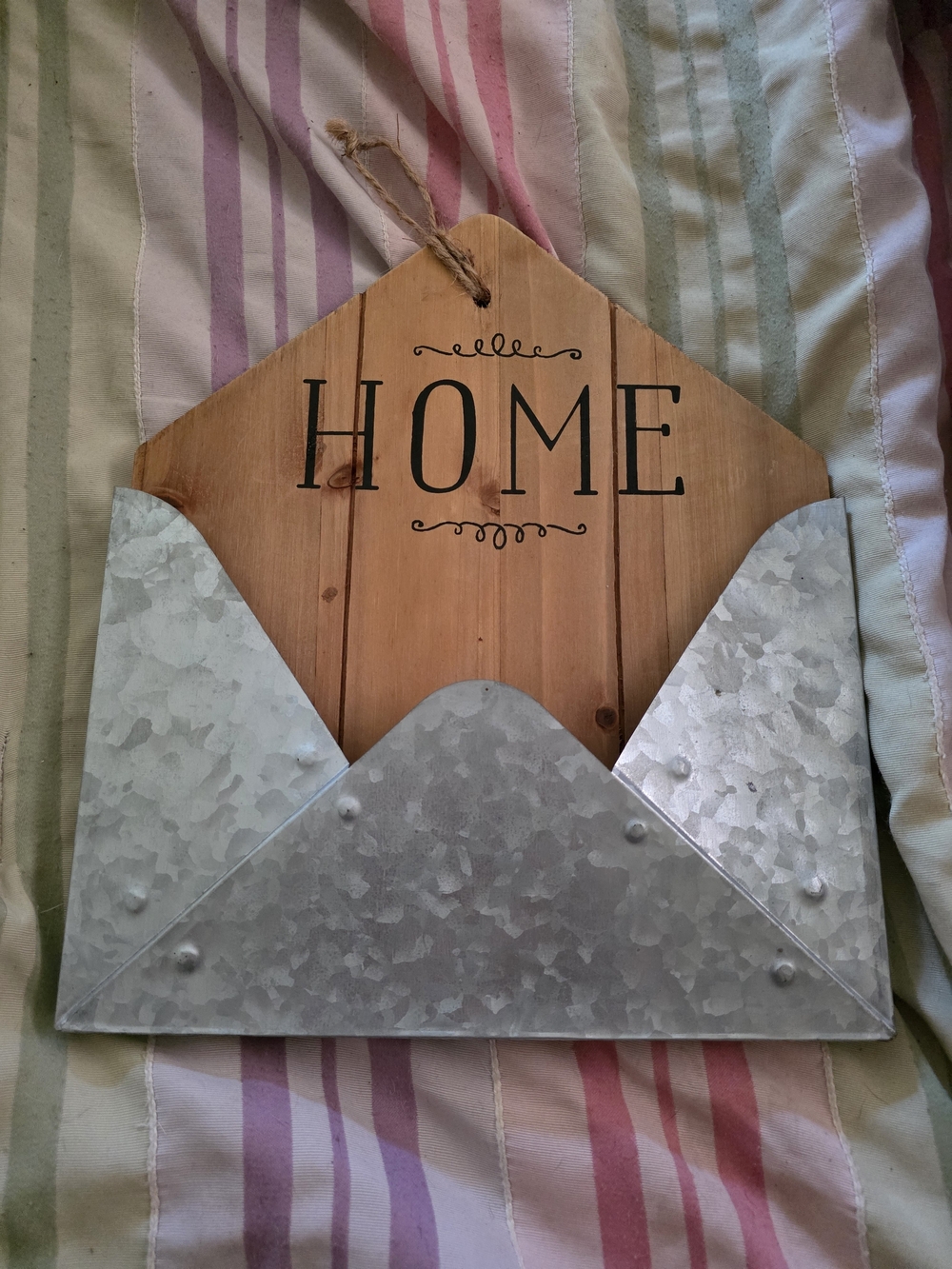 Rustic "Home" Wooden Wall Pocket with Galvanized Metal